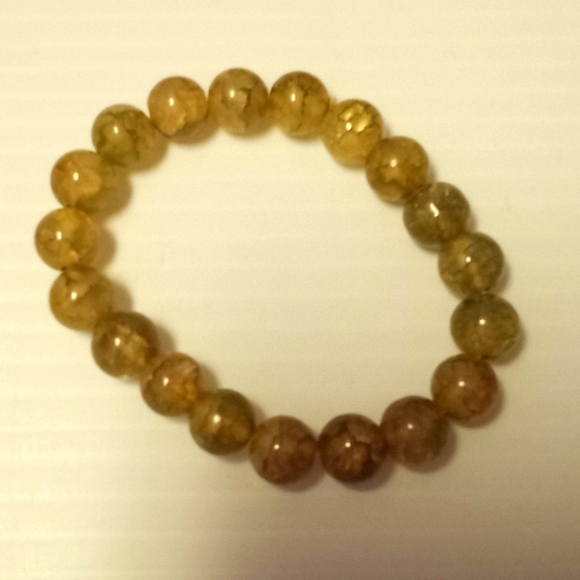 Khaki Crackled Agate 10 MM Bead Stretch Bracelet - Picture 6 of 8
